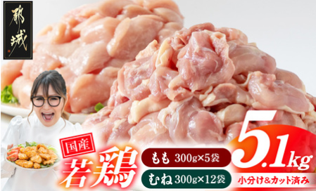 国産若鶏5.1kg 小分けパック（もも・むね）